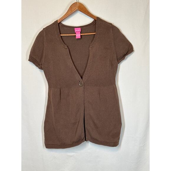 DU JOUR Cardigan Sweater Top M Brown Y2K 90’s Preppy Baby Doll - Picture 1 of 12
